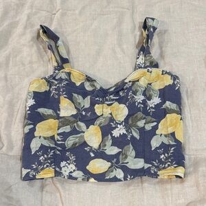Abercrombie & Fitch Navy and Yellow Lemon Print Crop Top